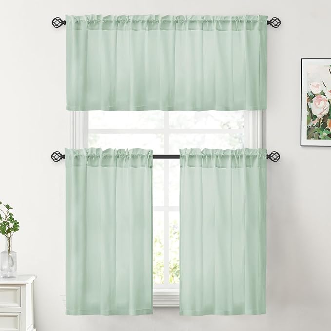 HOMEIDEAS Non-See-Through Sage Green Privacy Sheer Curtains, 30 X 36 Inches - Image 2