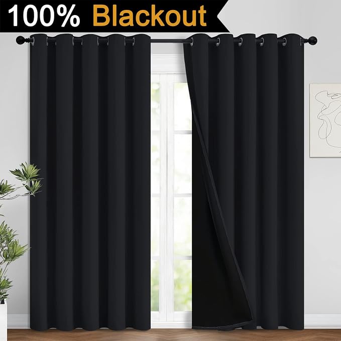 Yakamok 100% Blackout Lined Panels, Thermal Insulated Blackout Curtains - Image 2