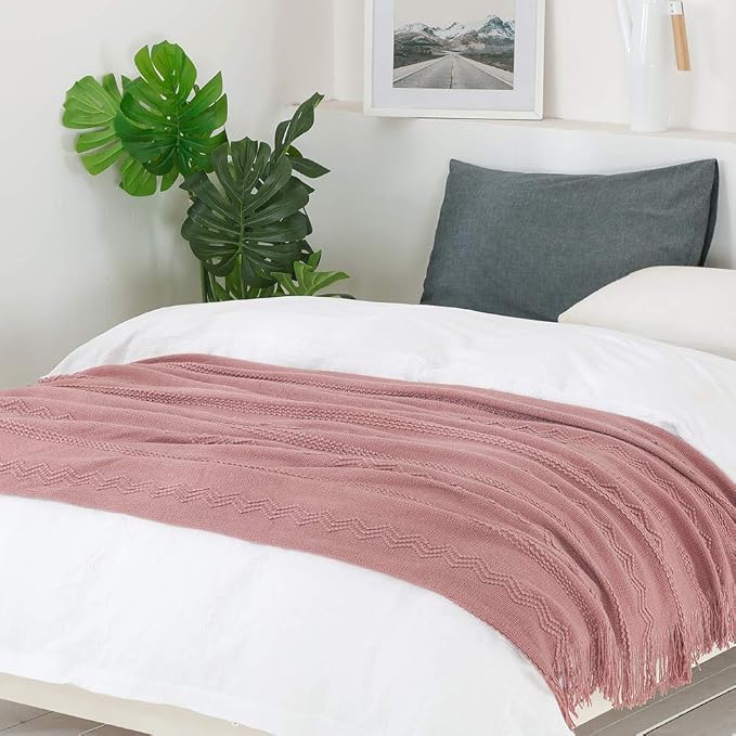 BOURINA Coral Pink Throw Blanket 60 x80 Inches Textured Solid Soft Sofa Throw - Image 5