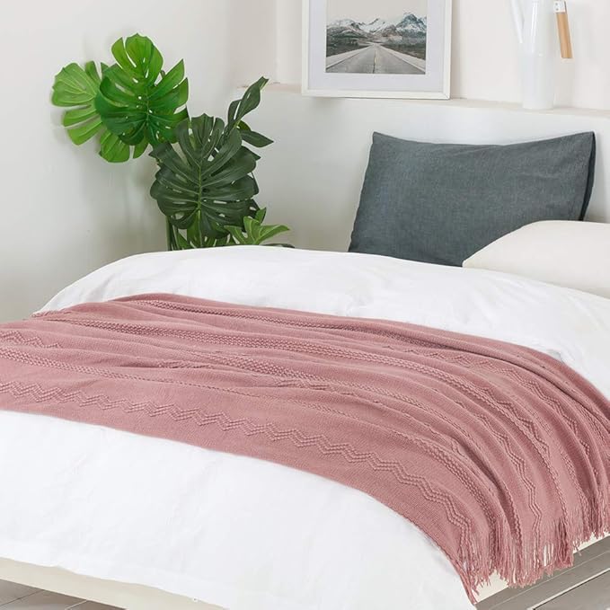 BOURINA Coral Pink Throw Blanket 50x60 Inches Throw Textured Solid Soft Sofa - Image 4