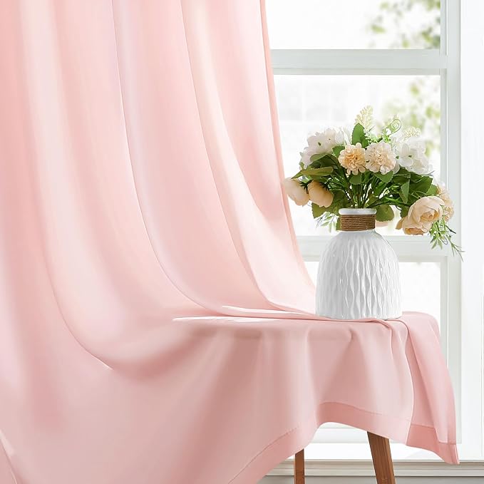 HOMEIDEAS Non-See-Through Blush Pink Privacy Sheer Curtains 52 X 84 Inches Long - Image 5
