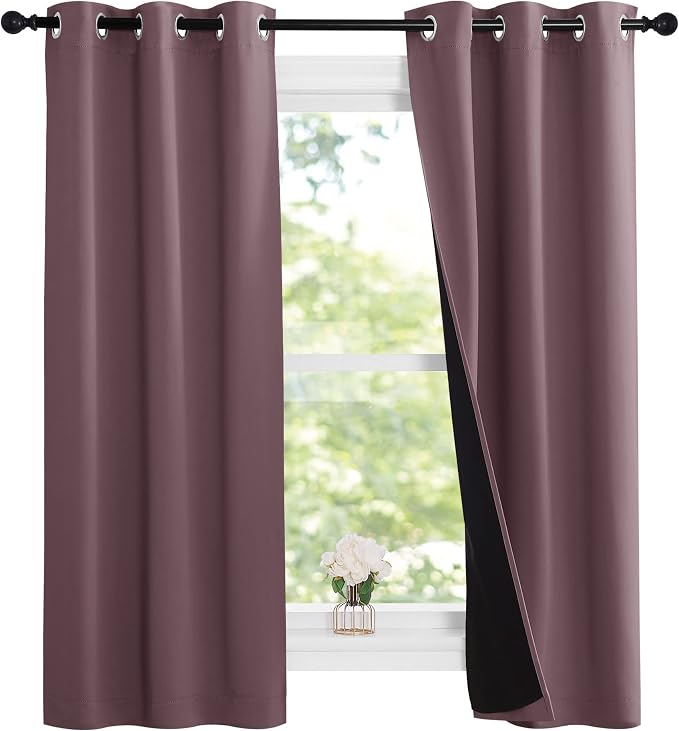 NICETOWN Dry Rose 100% Blackout Lined Curtains, 2 Thick Layers Narrow Wide - Image 2