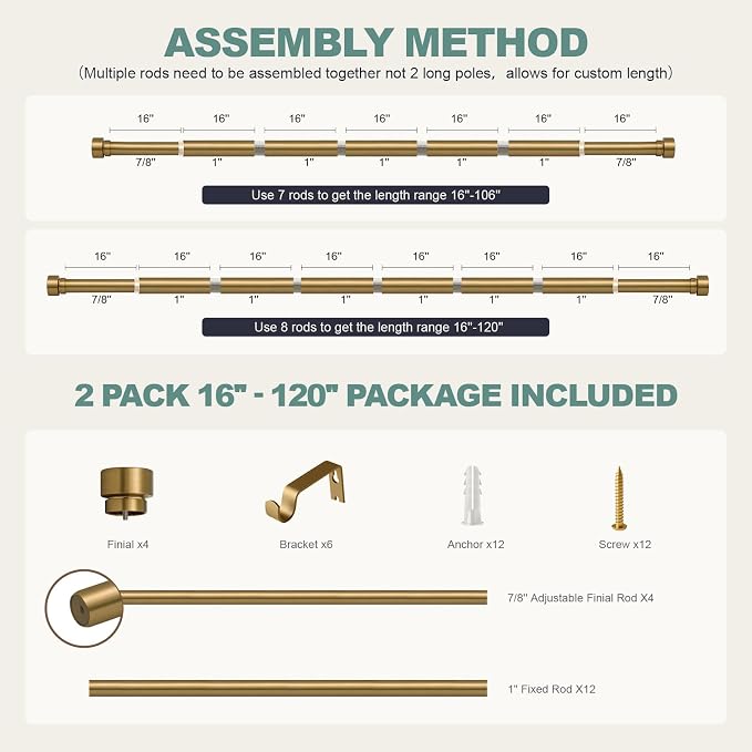 Lootkell 2 Pack Warm Gold Curtain Rods - Image 9