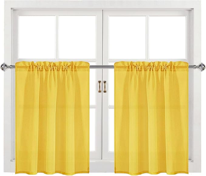 DWCN Yellow Sheer Curtains for Kitchen Windows by DWCN