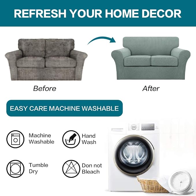 Turquoize 3 Piece Sofa Covers for 2 Cushion Couch Sofa Slipcover Soft Couch - Image 7