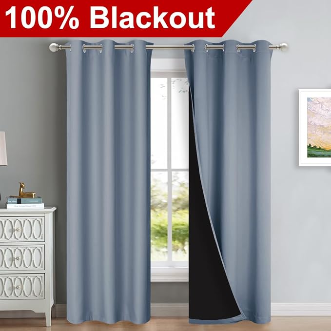 NICETOWN Blackout Curtains 80 inches Long, Vintage Blue, 2 Pieces, Full Light - Image 2