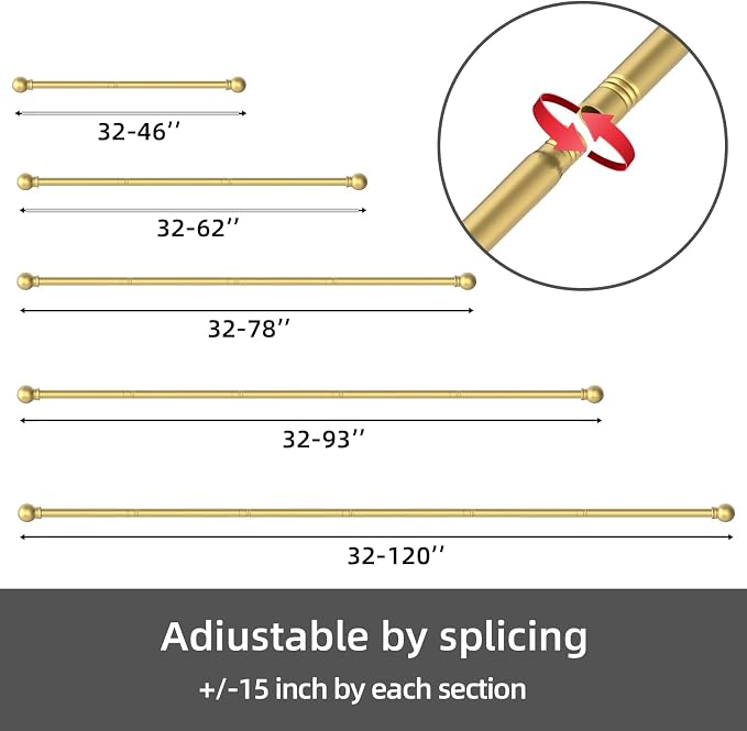 GXOACKJ Curtain Rods for windows 32-62 inch, 5/8 inch Decorative Gold Splicing - Image 6
