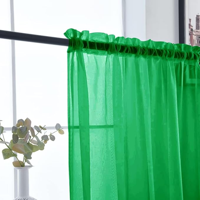 SpaceDresser Basic Rod Pocket Sheer Voile Window Curtain Panels Green 1 Pair 2 - Image 4