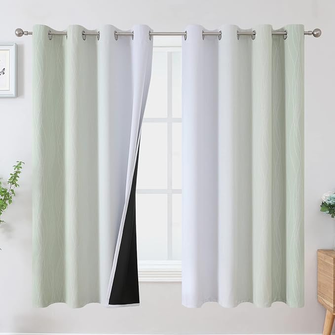Estelar Textiler Sage Green and Greyish White Blackout Curtains 63 Inch Length by ESTELARTEXTILER
