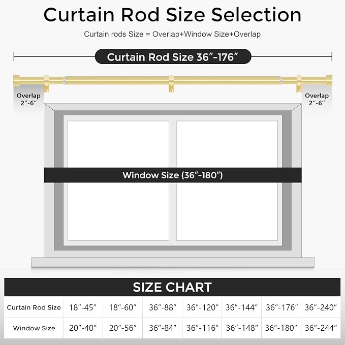Gold Curtain Rods for Windows 36 to 176 Inch, Size:36-176 Inch - Image 5