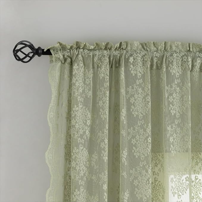 YJ YANJUN Vintage Lace Curtains 84 Inch Long- Victorian Floral Pattern Sheer - Image 3