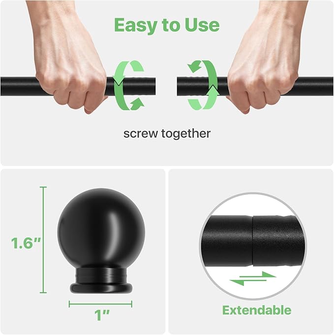 Curtain Rods for Windows 28 to 48 inch, 5/8 inch Black Curtain Rod Set - Image 5