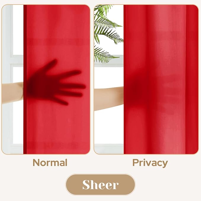 HOMEIDEAS Christmas Non-See-Through Red Privacy Sheer Curtains, 52 X 63 Inches - Image 3