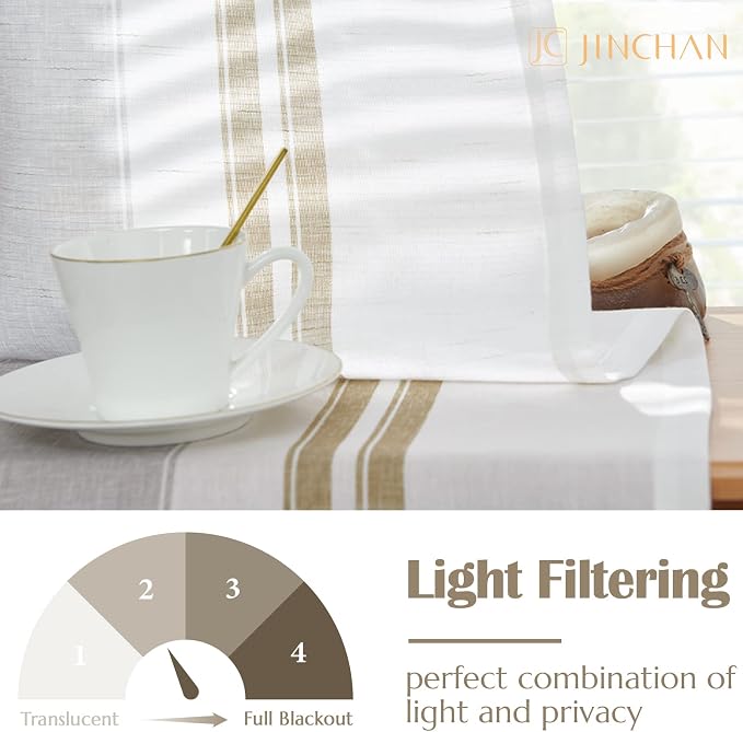 jinchan Striped Valance Farmhouse Window Treatment Linen Textured Drapes - Image 5