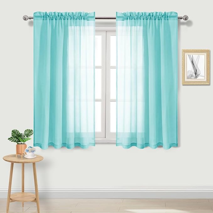 DWCN Aqua Sheer Curtains Semi Transparent Voile Rod Pocket Curtains - Image 2