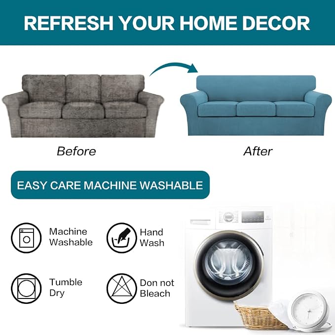 Turquoize 4 Piece Sofa Covers for 3 Cushion Couch Sofa Slipcover Soft Couch - Image 7