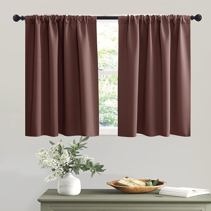 RYB HOME Short Chocolate Brown Blackout Curtains by RYBHOME