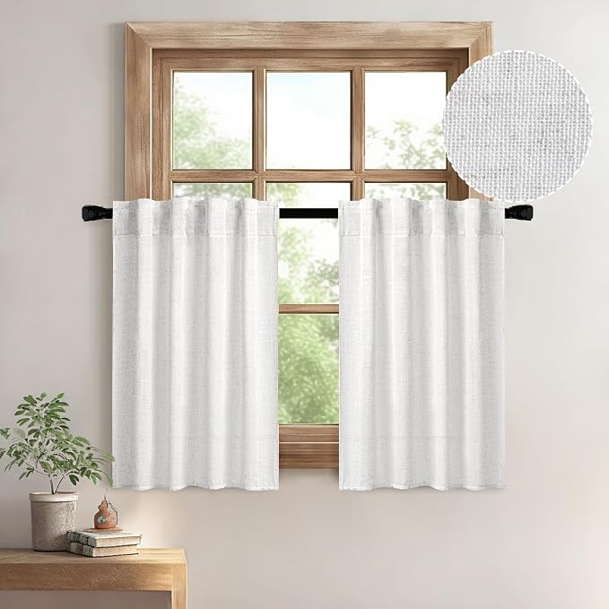 MIULEE White Curtains 36 Inch Length 2 Panels, Soft Thick Linen Textured Semi by MIULEE