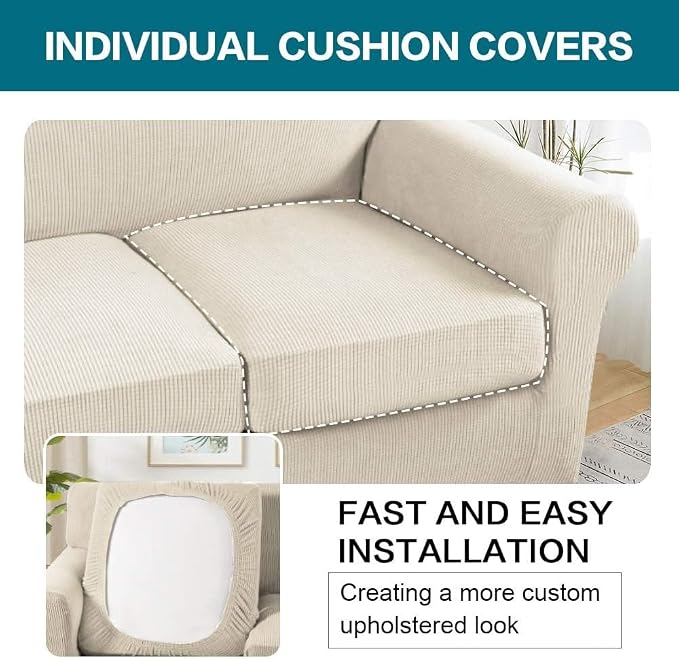 Turquoize 3 Piece Sofa Covers for 2 Cushion Couch Sofa Slipcover Soft Cover for - Image 5