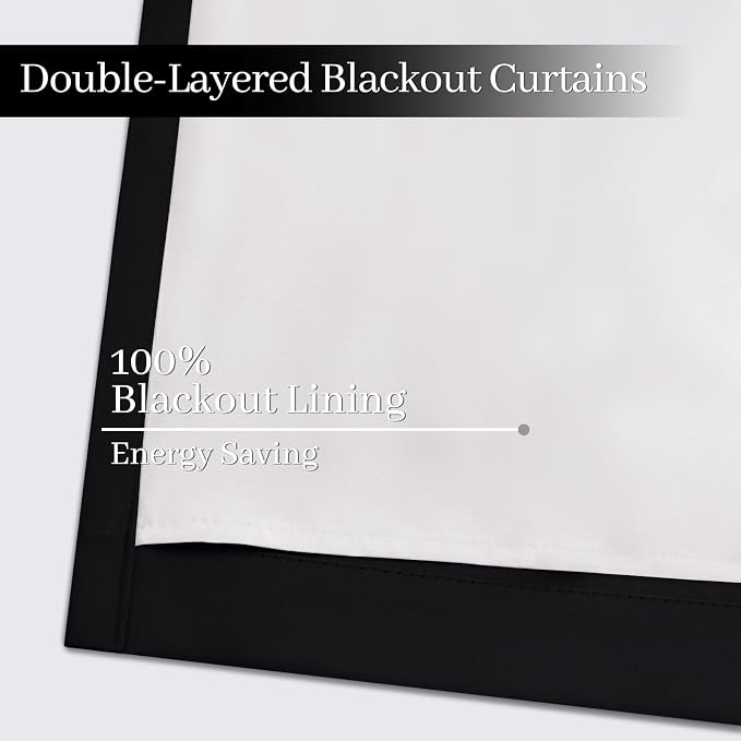 Yakamok 100% Blackout Curtains Black Room Darkening Thermal Insulated Window - Image 4
