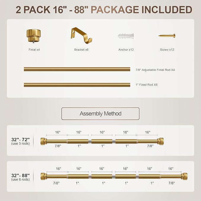 Lootkell 2 Pack Gold Curtain Rods Set - Image 9