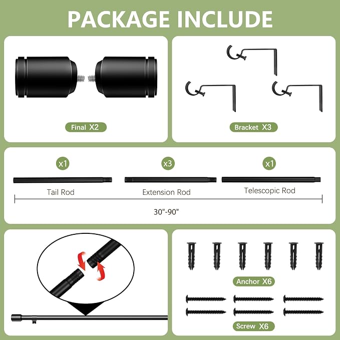 5/8” Diameter Curtain Rods 30-90 Inch, - Image 3