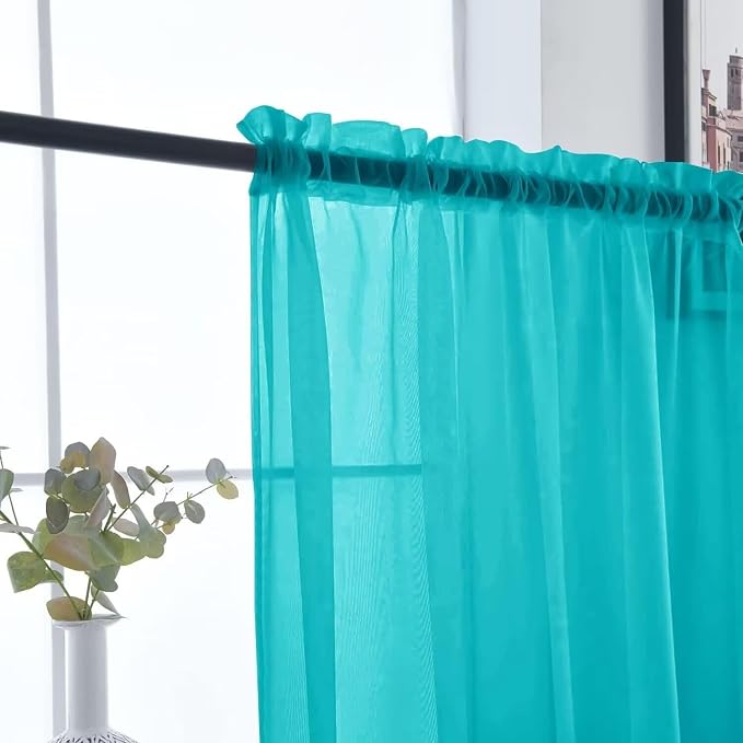 SpaceDresser Basic Rod Pocket Sheer Voile Window Curtain Panels Peacock Blue 1 - Image 5
