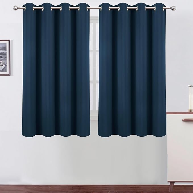 LEMOMO Blackout Curtains 66 x 54 Inch Long Navy Blue Curtains Set of 2 Panels by Lemomo