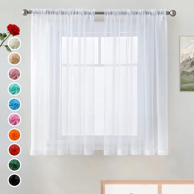 SpaceDresser Basic Rod Pocket Sheer Voile Window Curtain Panels White 1 Pair 2 - Image 2