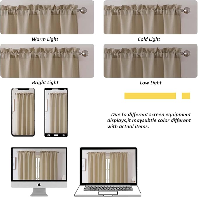 Chyhomenyc Camel Valance for Windows, Light Filtering Faux Linen Solid Short - Image 7