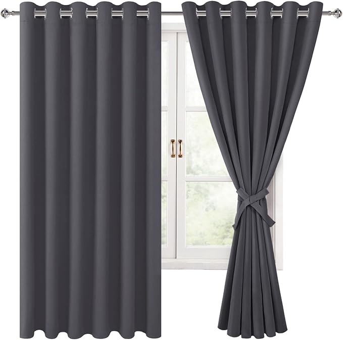 Grommet Blackout Curtains for Bedroom, 70 x 63 Inches, Dark Grey | Thermal by Hiasan