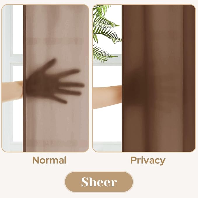 HOMEIDEAS Non-See-Through Brown Privacy Sheer Curtains, 52 X 72 Inches Long 2 - Image 3