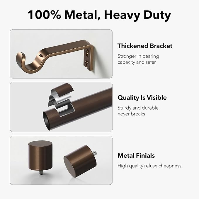 IFELS Heavy Duty Curtain Rods for Windows 66 to 120 Inch, 1 Inch Bronze Curtain - Image 5
