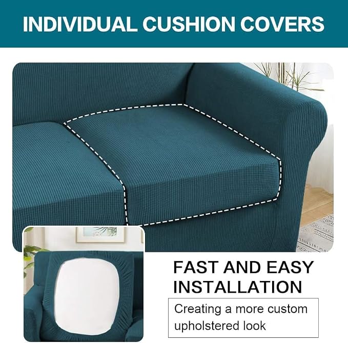 Turquoize 4 Piece Sofa Covers for 3 Cushion Couch Sofa Slipcover Soft Couch - Image 5