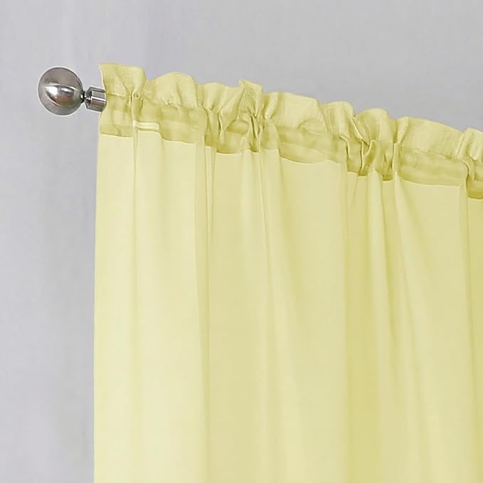 Simplebrand Light Yellow Rod Pocket Top Solid Voile Sheer Curtains - Image 7