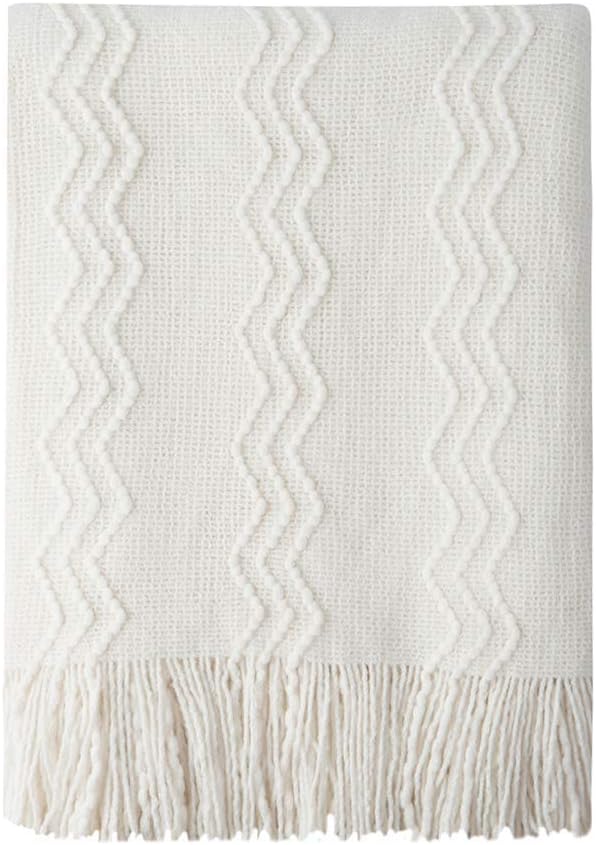 BOURINA Off White Throw Blanket 60x80 Inches Throw Textured Solid Soft Sofa by BOURINA