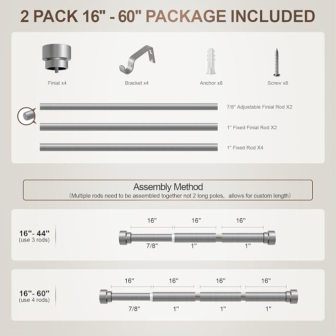 Lootkell 2 Pack Modern Silver Curtain Rods Set - Image 8