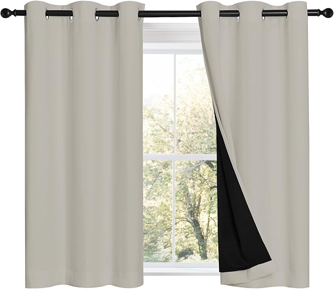 NICETOWN Natural 100% Blackout Curtains 45 inches Long, 2 Thick Layers by NICETOWN
