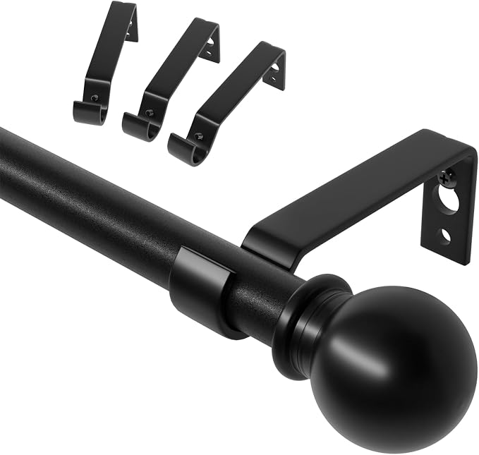 Black Curtain Rods for Windows 48 to 84, Adjustable Curtain Rod Set by ATUHOLA