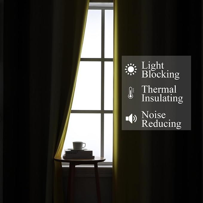 Brown and Yellow Blackout Curtains 52Wx96L Inch 2 Panels | Thermal Insulated - Image 3