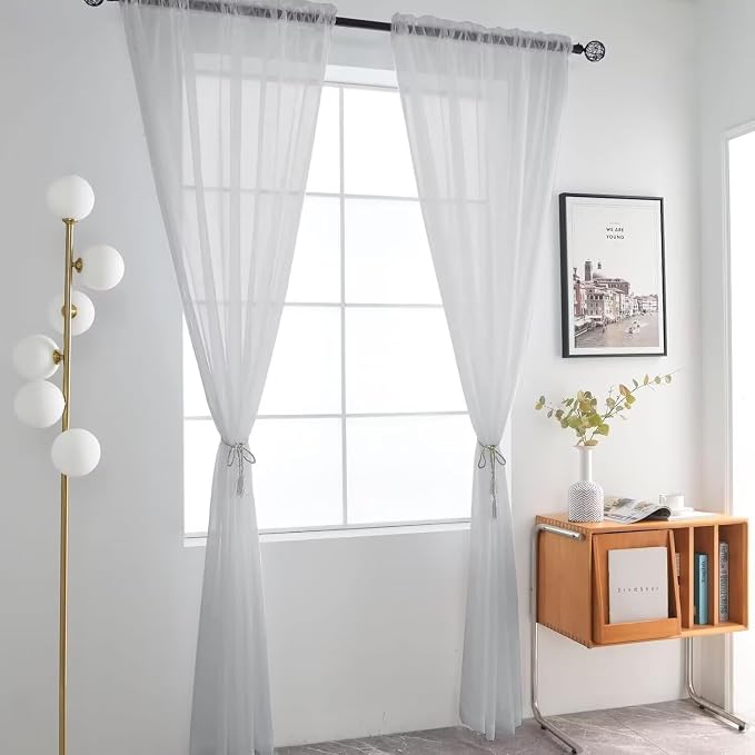 SpaceDresser Basic Rod Pocket Sheer Voile Window Curtain Panels Silver Grey 1 - Image 2
