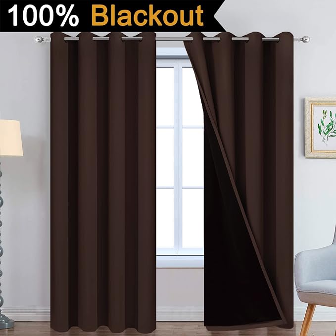 Yakamok Blackout Curtains 96 Inches Long, 2 Thick Layers Grommet Top Thermal - Image 2