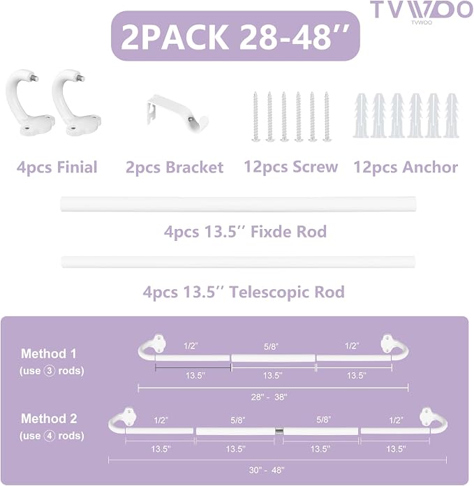 TVWOO 2 Pack Wrap Around Curtain Rods, 5/8 Inch Adjustable Blackout Curtain Rod - Image 6