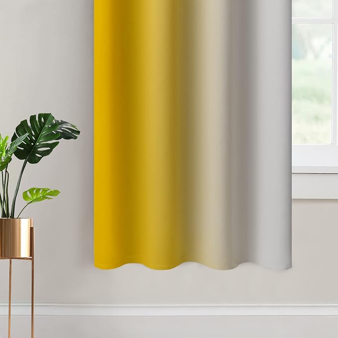 Yakamok Yellow Ombre Curtains 63 Inches Long, Light Blocking Gradient Color - Image 4