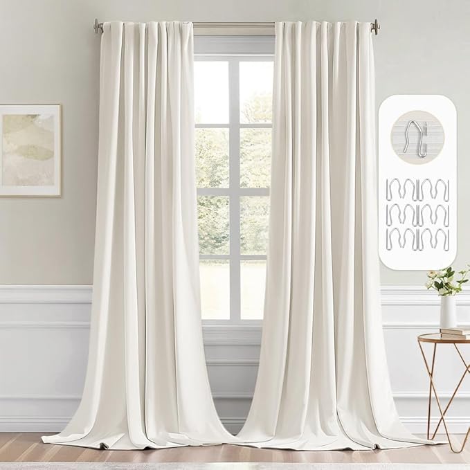 MIULEE Ivory Back Tab Blackout Curtains 120 Inch Long 2 Panels Set by MIULEE
