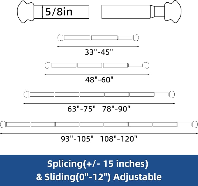 Curtain Rods 2 Pack 5/8 inch Black Curtain Rods - Image 3