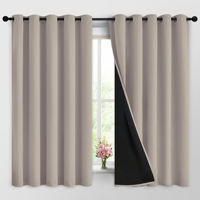 Yakamok 100% Blackout Curtains 63 Inches Long, 2 Thick Layers Heat and Full by Yakamok