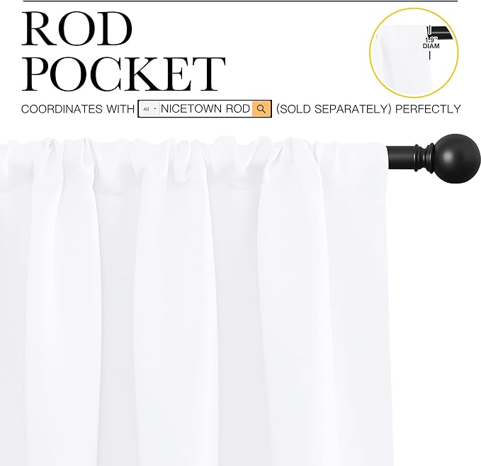 NICETOWN White Curtains, 50% Light Blocking Curtain Panels - Image 3
