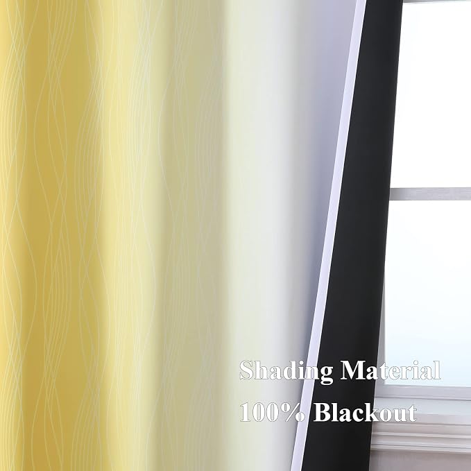 Estelar Textiler Ombre Yellow and Greyish White Blackout Curtains 96 Inches Long - Image 5