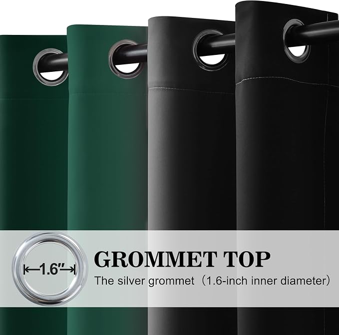 Yakamok Blackout Ombre Dark Green and Black Curtains-Gradient Room Darkening - Image 3